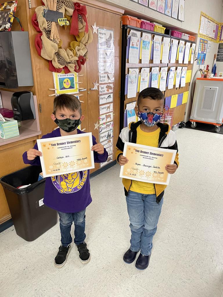 Mrs. Sunde's students who earned the Responsibilty Award