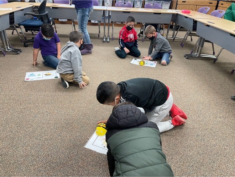 Students coding with bee bots 