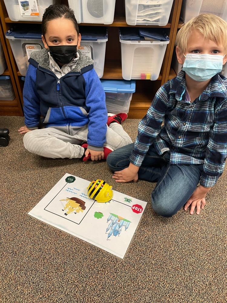 Students using bee boys to learn coding.