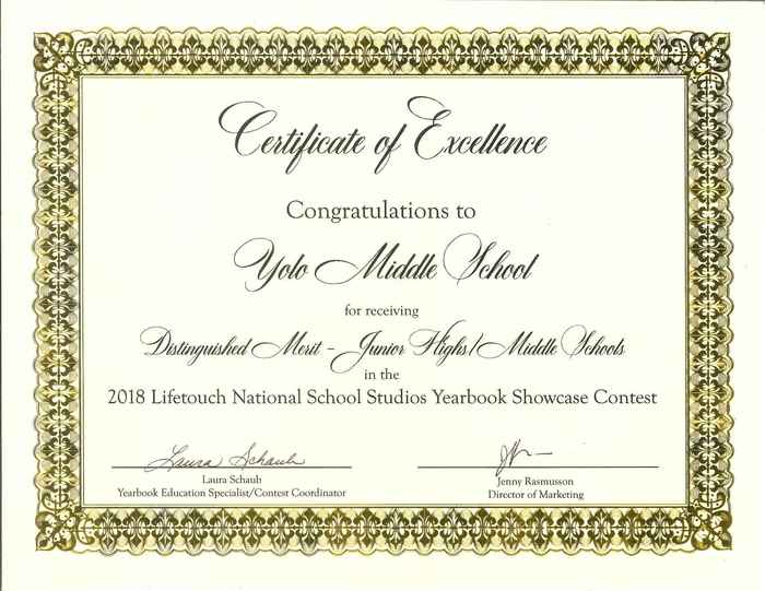 Yolo Merit Award Certificate