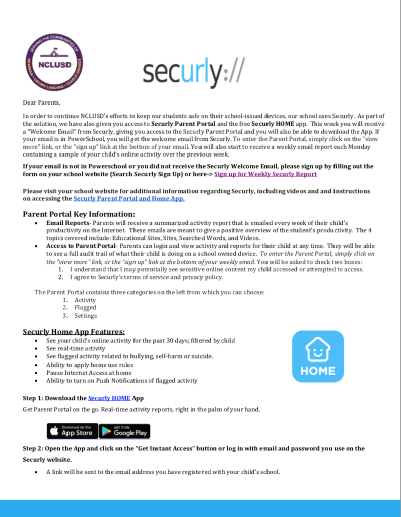 Image of Securly letter page 1