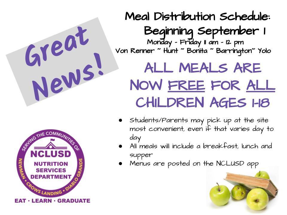 Meals are free for children ages 1-18