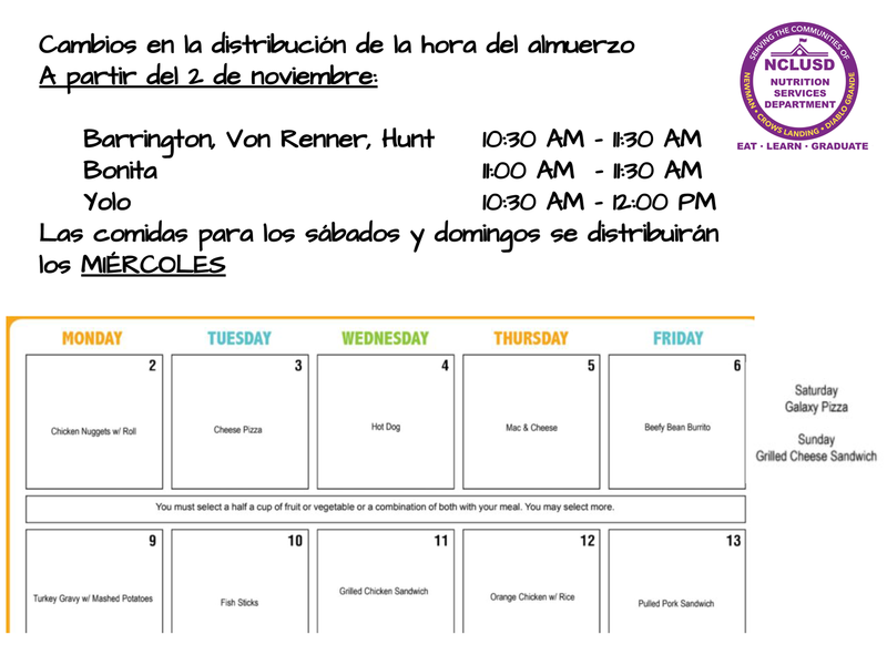 November Meal Time Changes-Spanish November Meal Time Changes-Spanish