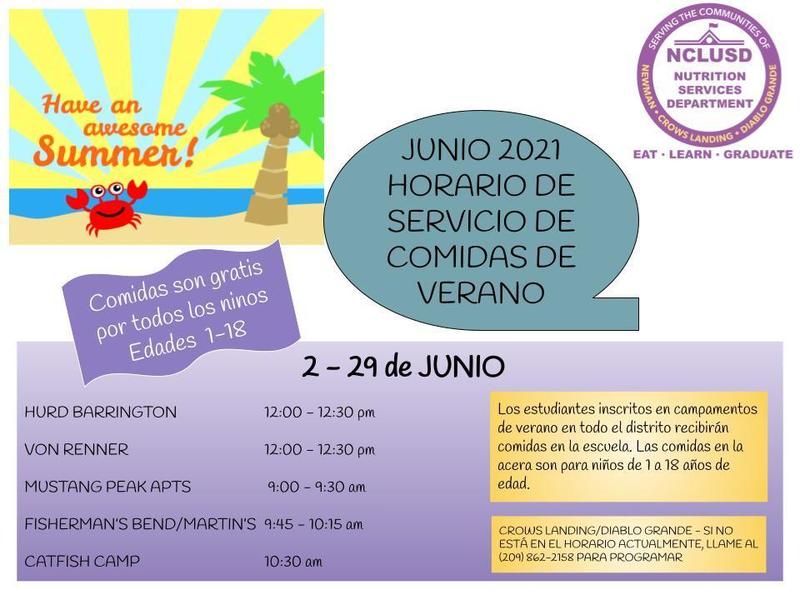 Summer Meal Program Spanish Flyer-info on post